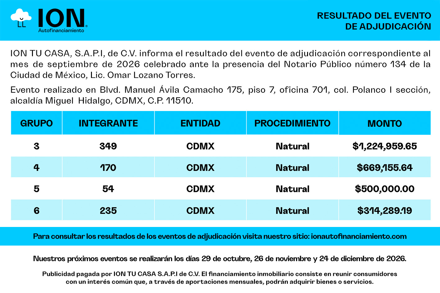 Publicación adjudicación Periódico Septiembre
